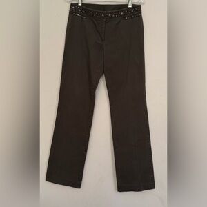 DKNY City Soft Cotton Pants Embellished Waist Detail Dark Forest Green Size 2